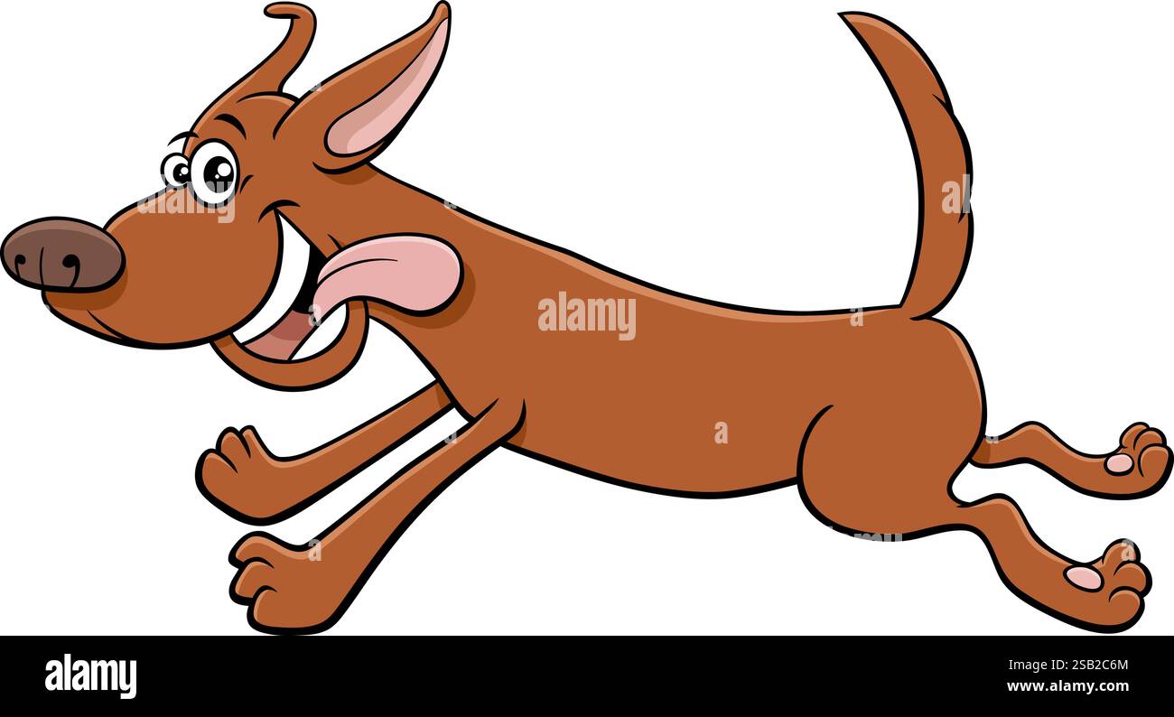 Illustrazione a cartoni animati di Happy Running Dog personaggio animato Illustrazione Vettoriale