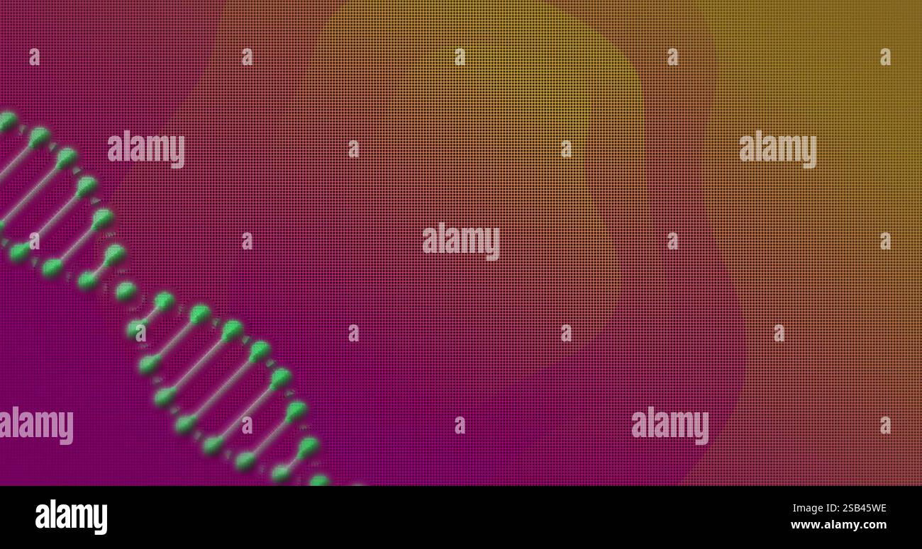 Immagine filata di DNA su sfondo graduato con colori vivaci Foto Stock