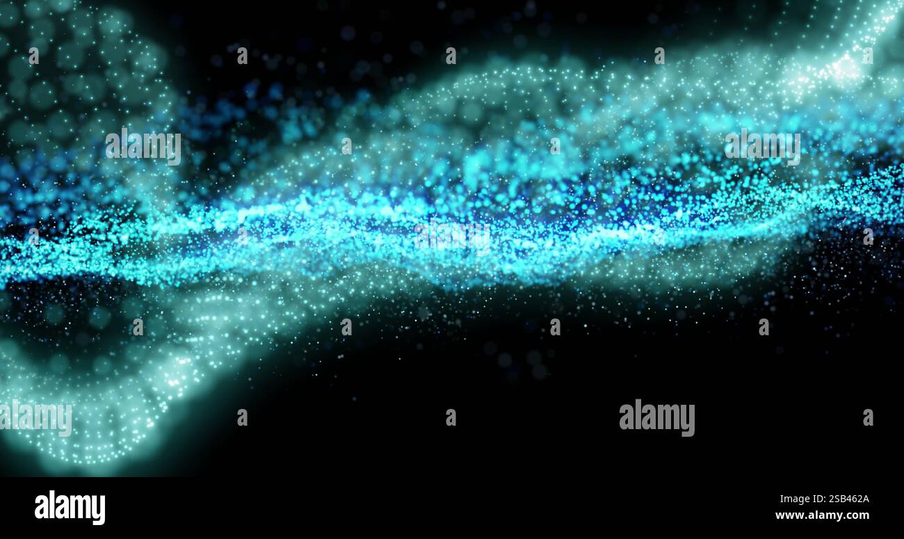 Particelle blu e bianche che formano pattern ondulati, immagine astratta Foto Stock