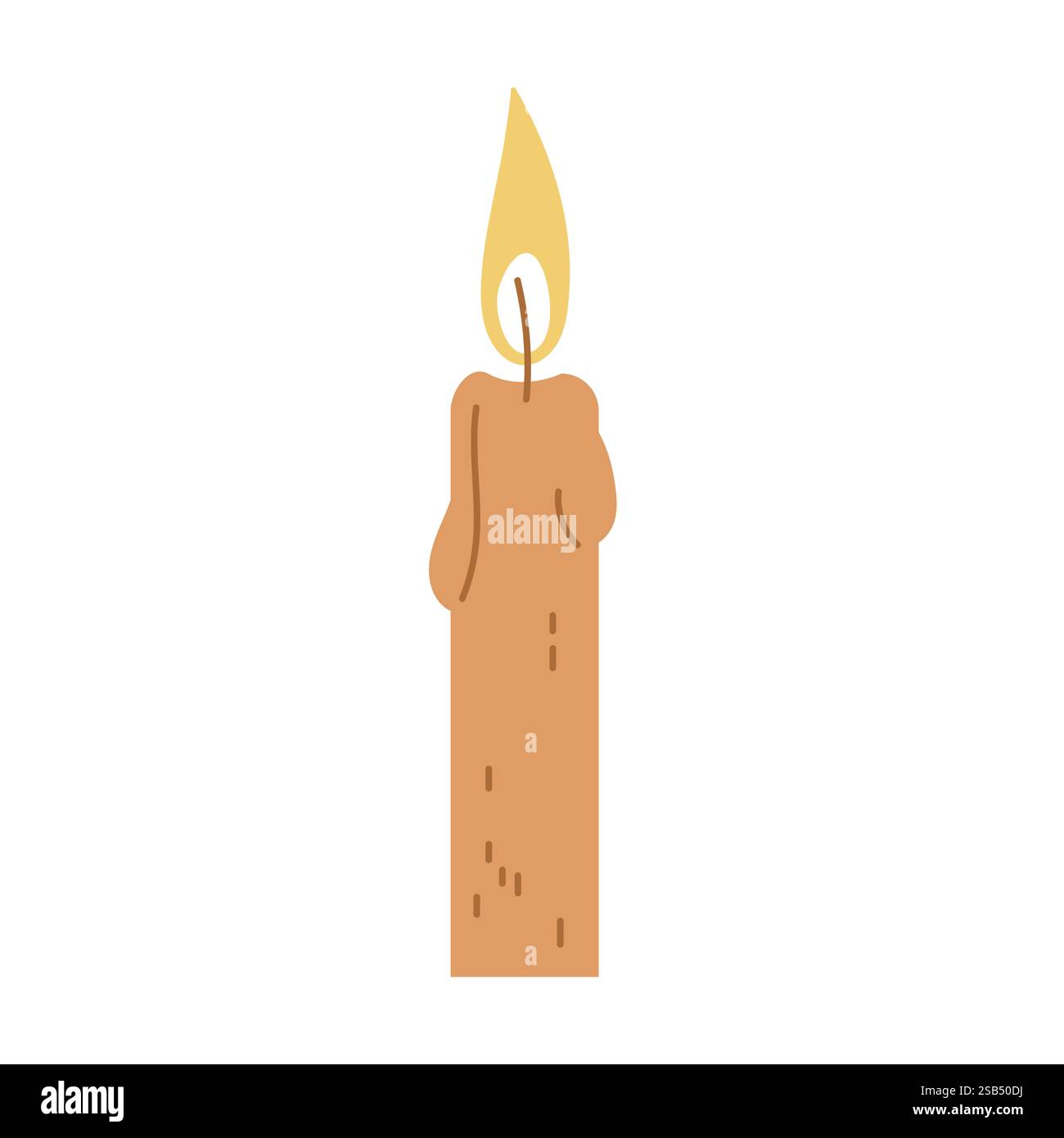 Un alto candelabro marrone tiene una fiamma gialla fissa, creando un'atmosfera rilassante e calda in uno spazio accogliente. Illustrazione Vettoriale