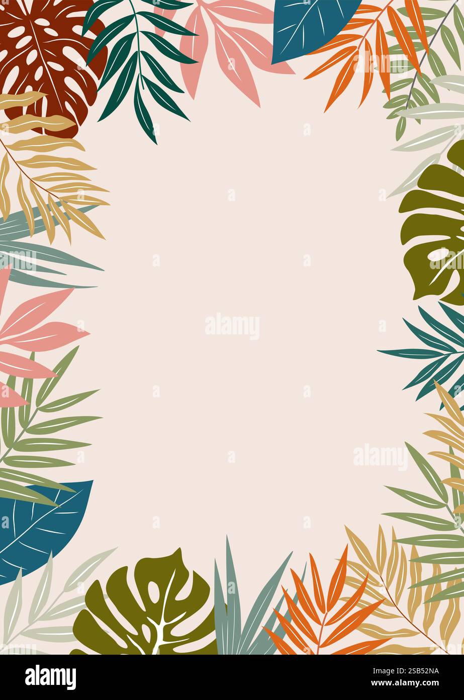 Cornice estiva con colorate foglie di piante tropicali Illustrazione Vettoriale