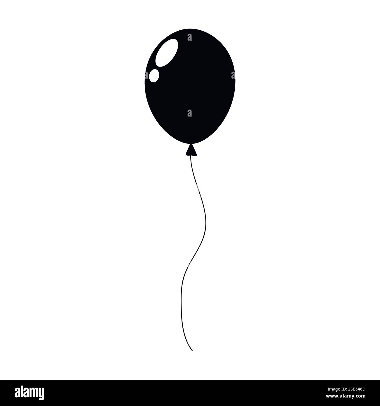 Un palloncino nero solitario si libra dolcemente nell'aria, mostrando la sua superficie lucida e il delicato cordoncino, creando un effetto minimalista. Illustrazione Vettoriale