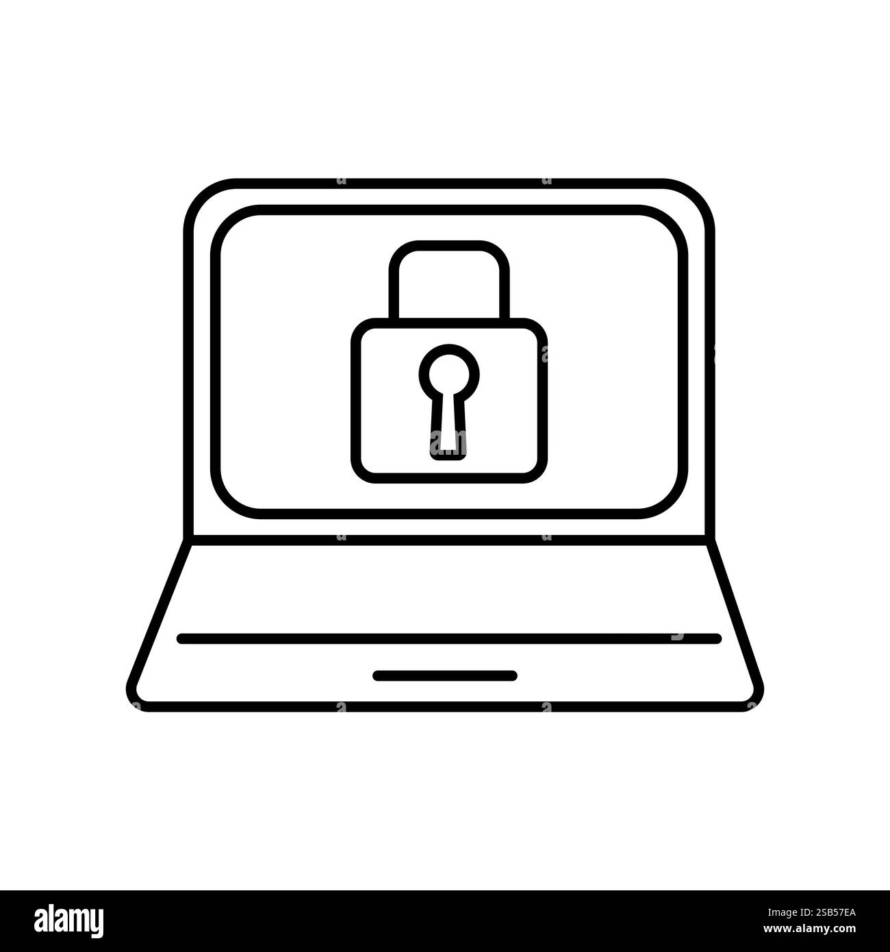 Un laptop visualizza un'icona a forma di lucchetto sullo schermo, che illustra l'importanza della sicurezza informatica e della protezione dei dati nell'era digitale. Gli utenti sono encoura Illustrazione Vettoriale