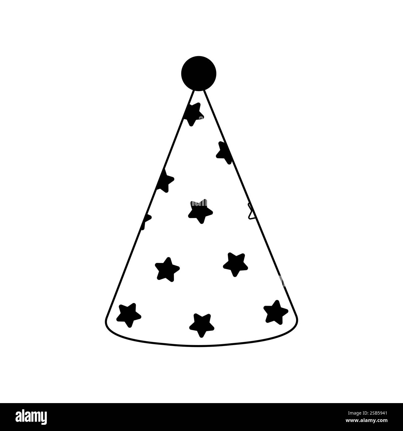 Un giocoso cappello da festa presenta una classica forma a cono adornata con motivi a stella, perfetto per eventi e riunioni. Illustrazione Vettoriale
