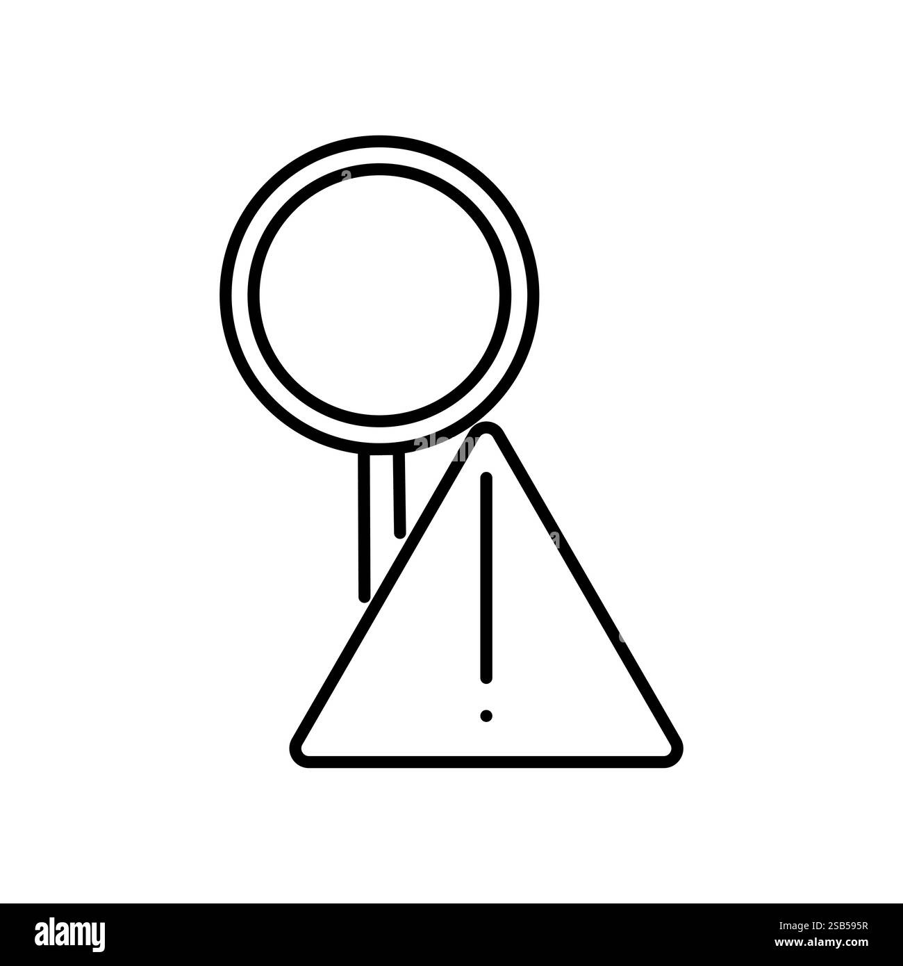 Una lente d'ingrandimento si alza sopra una forma triangolare, simboleggiando l'indagine e la scoperta in un contesto di apprendimento. Il design semplice enfatizza la concentrazione Illustrazione Vettoriale