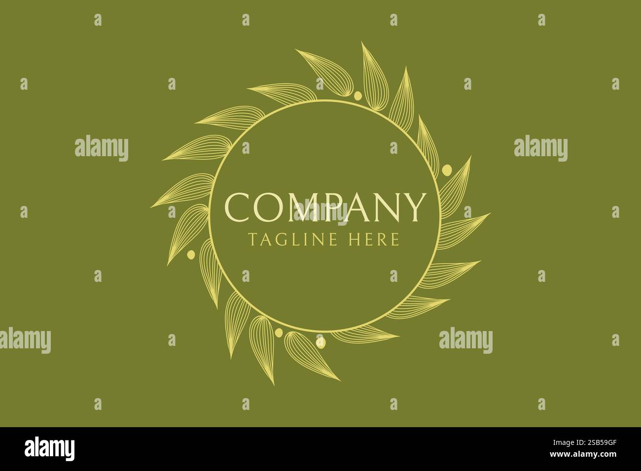 Logo rotondo Olive Tree Branch. Cornice per olio d'oliva con foglie Illustrazione Vettoriale