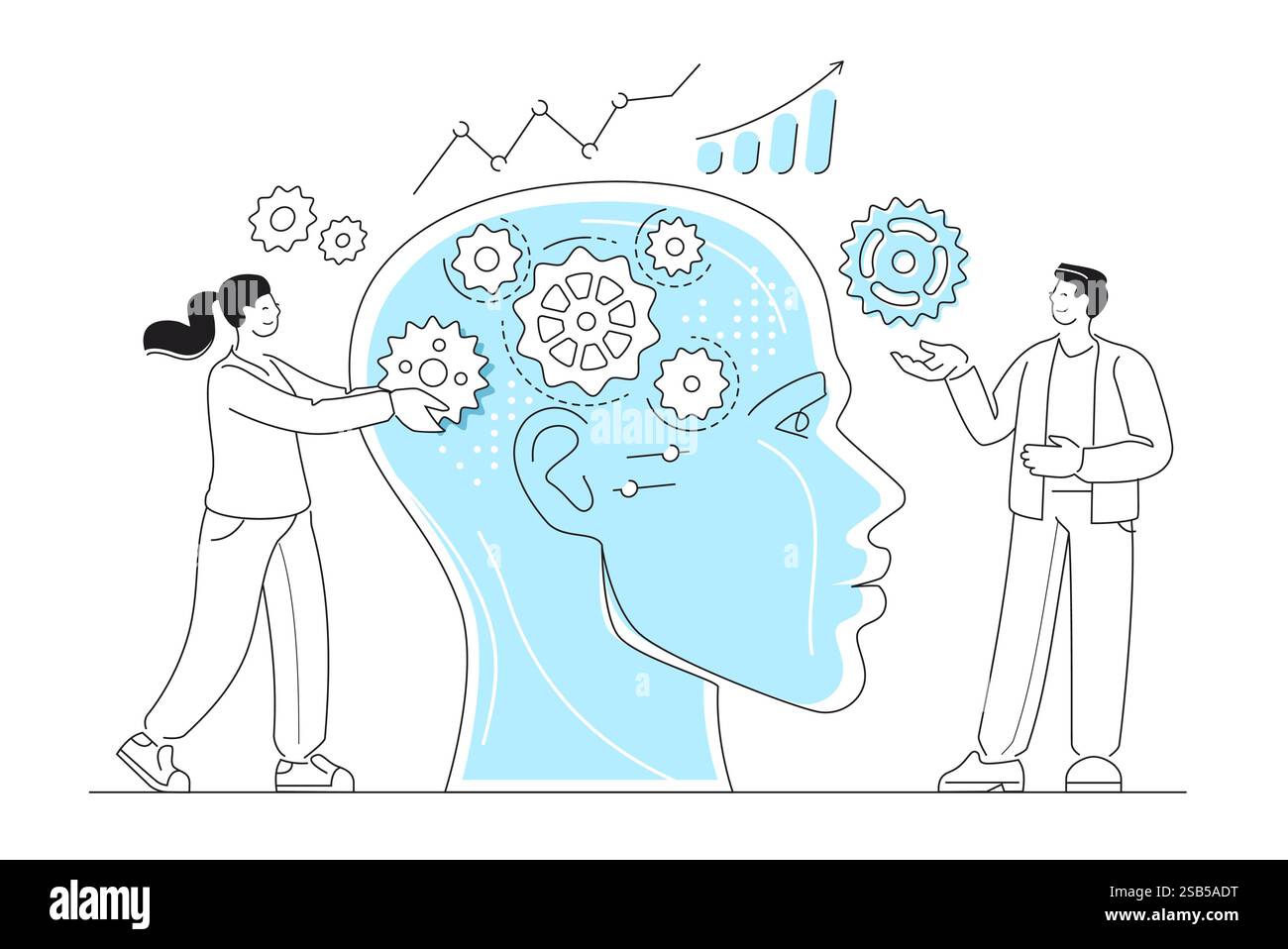 Sviluppo dell'intelligenza umana. Apprendimento automatico, ingegneria robotica. Concetto educativo. Illustrazione vettoriale Illustrazione Vettoriale