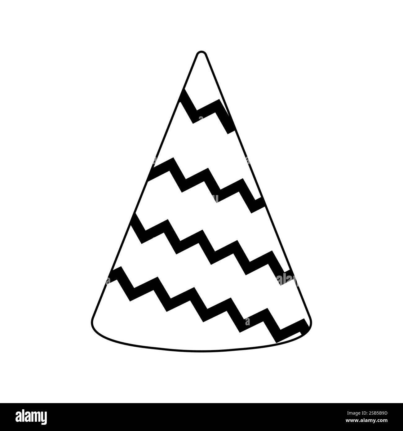 Questa grafica raffigura un semplice cappello da festa con motivi a zigzag neri, perfetto per le occasioni di festa e le celebrazioni. Illustrazione Vettoriale