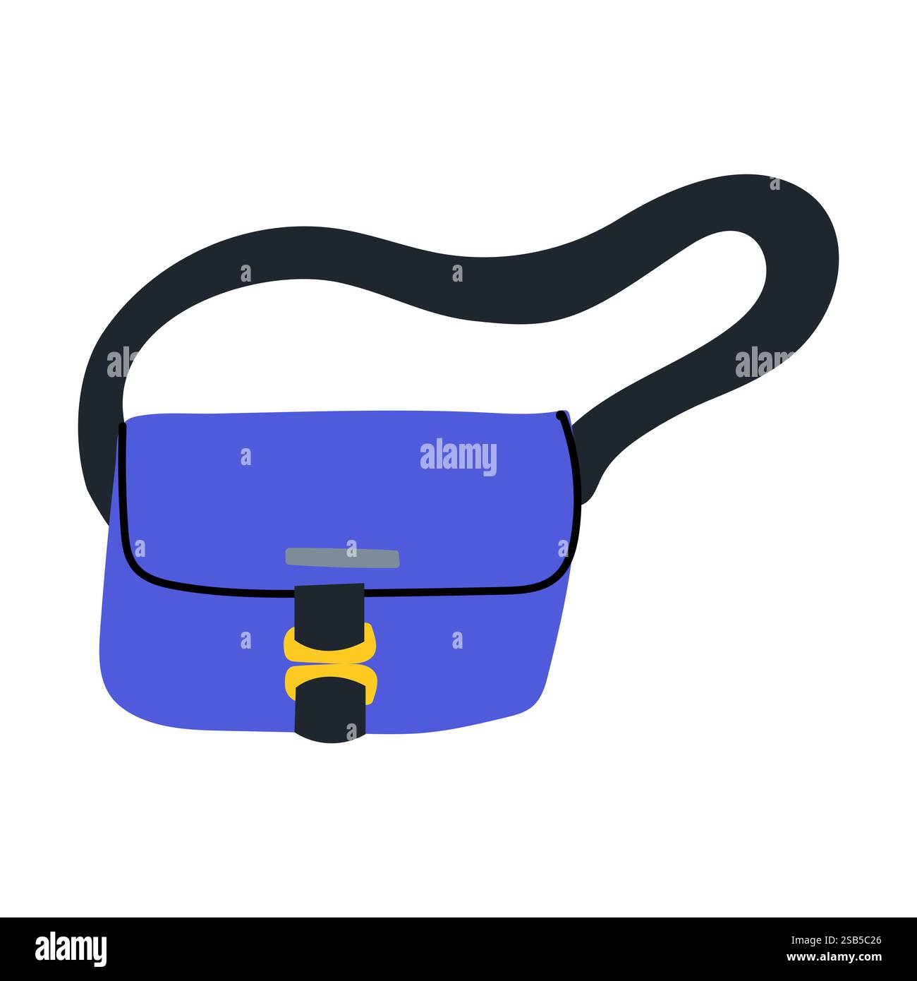 La vivace borsa Messenger blu presenta un design elegante con una chiusura sicura e un comodo cinturino nero, ideale per trasportare gli oggetti essenziali e aggiungere un Illustrazione Vettoriale