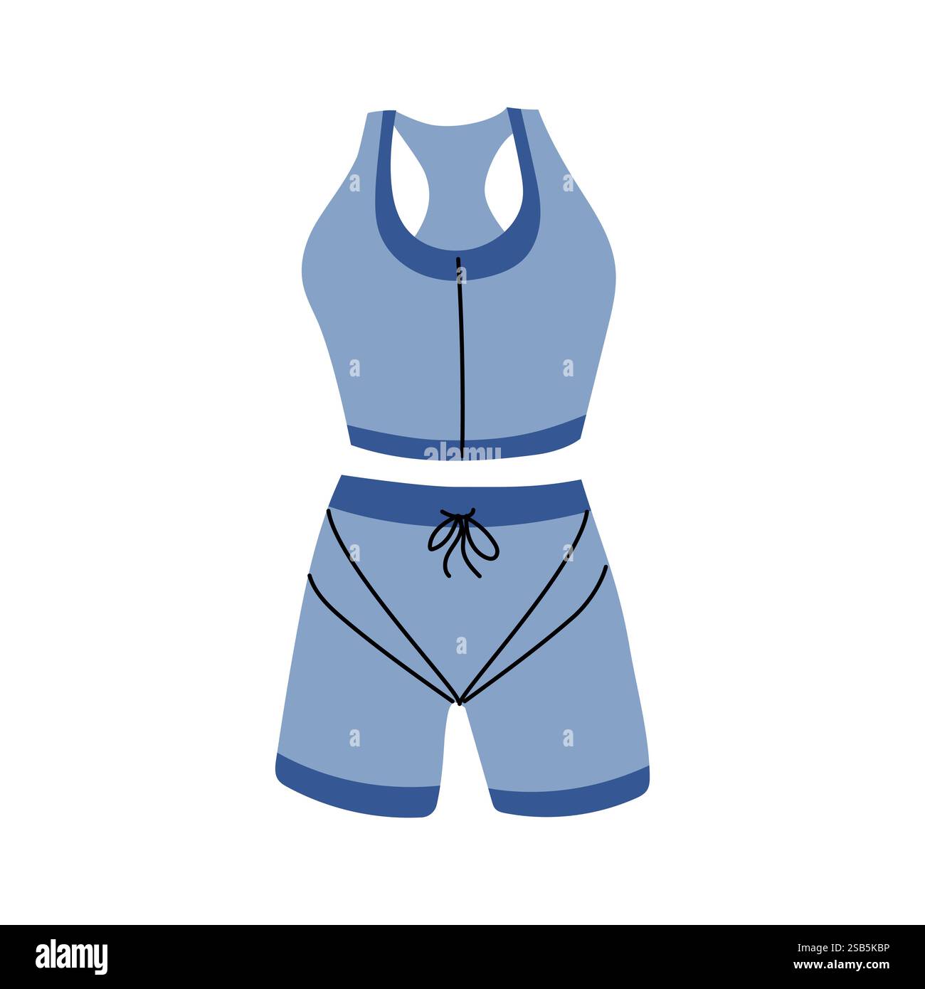 Un outfit atletico blu è composto da un top aderente e da pantaloncini coordinati, progettati per il massimo comfort durante gli allenamenti o l'abbigliamento casual. Perfetto per il fitness Illustrazione Vettoriale