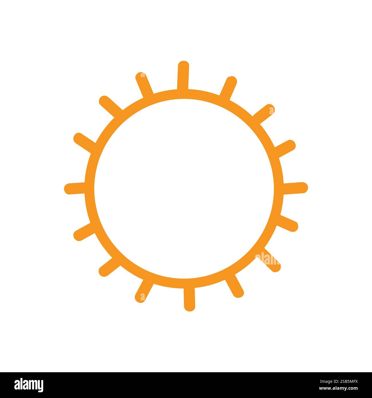 Un'icona gialla luminosa del sole presenta raggi allungati che si estendono da un cerchio centrale, simboleggiando il calore e il divertimento all'aperto. Questo design vettoriale evoca Illustrazione Vettoriale