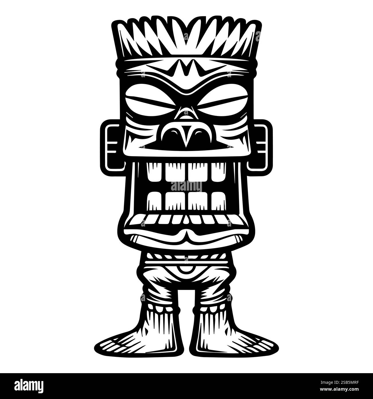 Esclusivo design tiki che presenta una maschera intricata con caratteristiche audaci ed espressività Illustrazione Vettoriale