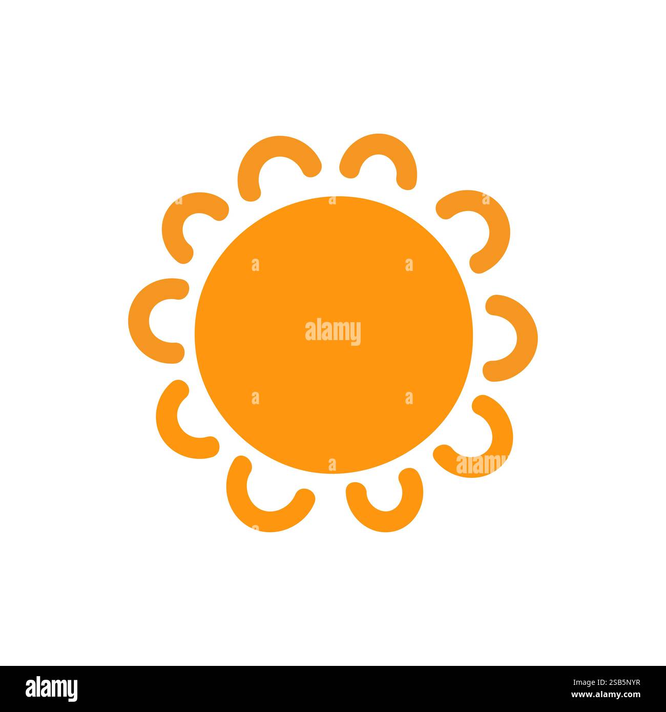Il vivace design arancione del sole presenta un centro circolare circondato da giocosi raggi curvi. Questo allegro vettore può migliorare vari progetti creativi, Illustrazione Vettoriale