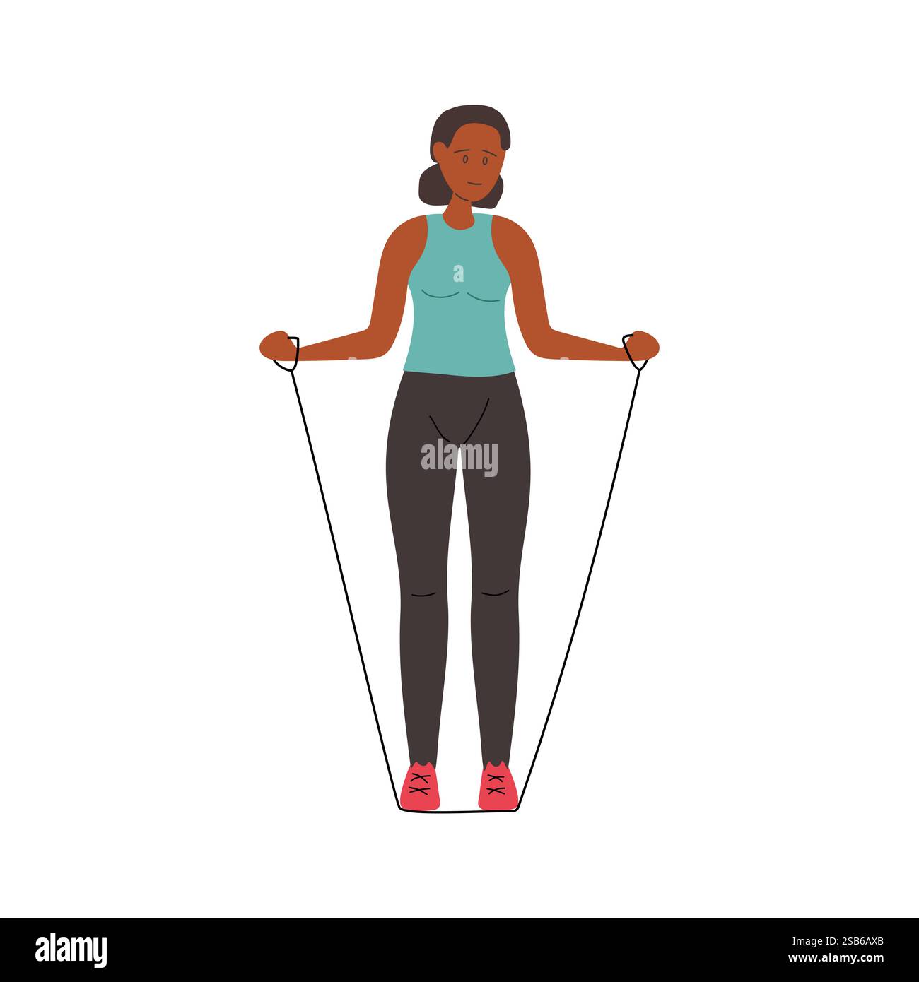 Una donna si impegna in un allenamento con la corda per saltare, concentrandosi sulla sua routine di fitness a casa durante la mattina. Mantiene un'espressione determinata durante l'uso Illustrazione Vettoriale