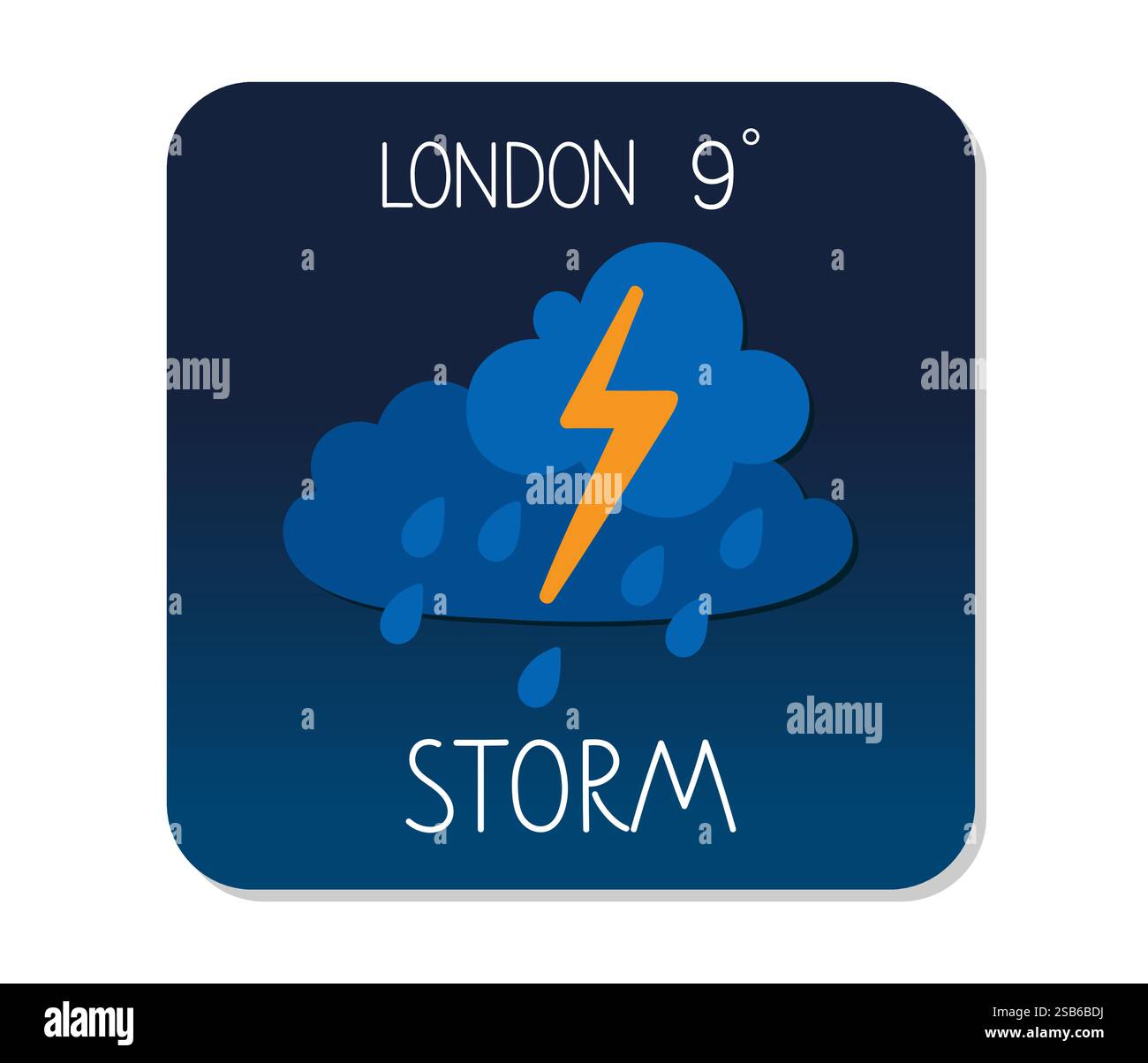 Le nuvole scure si riuniscono su Londra mentre una tempesta porta forti piogge e fulmini, con temperature a 9 gradi Celsius. Illustrazione Vettoriale