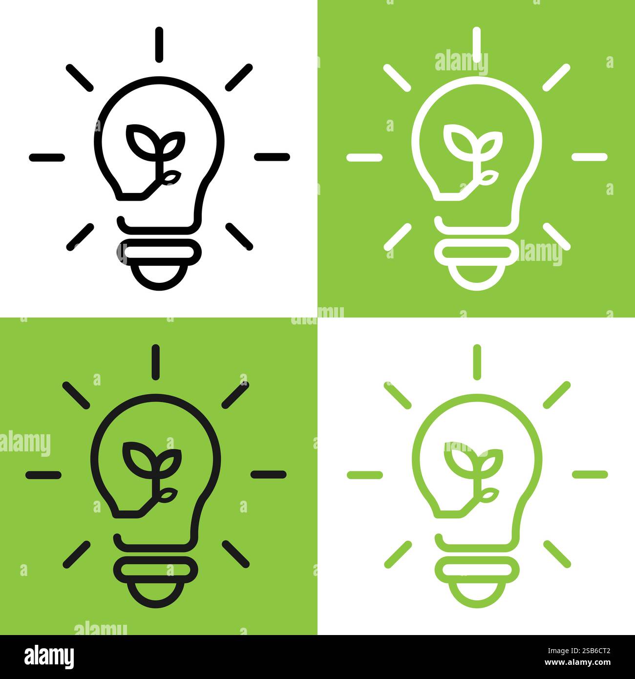 Concetto ecologico con lampadina e fusione a foglia, simbolo dell'energia sostenibile. Illustrazione vettoriale Illustrazione Vettoriale