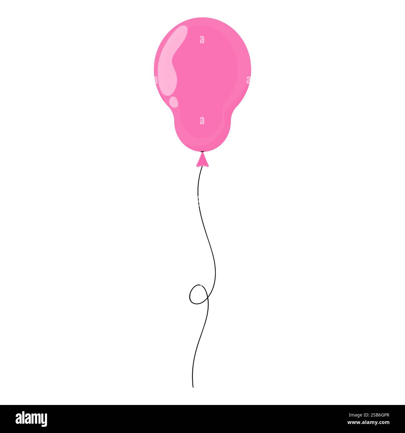 Un palloncino rosa brillante si libra dolcemente con una corda arricciata, creando un'atmosfera allegra e stravagante. Illustrazione Vettoriale