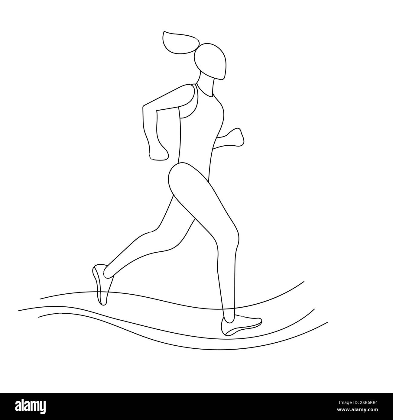 Una persona viene raffigurata correre energicamente lungo un percorso curvo, godendosi una mattinata luminosa e soleggiata. L'immagine cattura l'essenza dell'atletismo e. Illustrazione Vettoriale