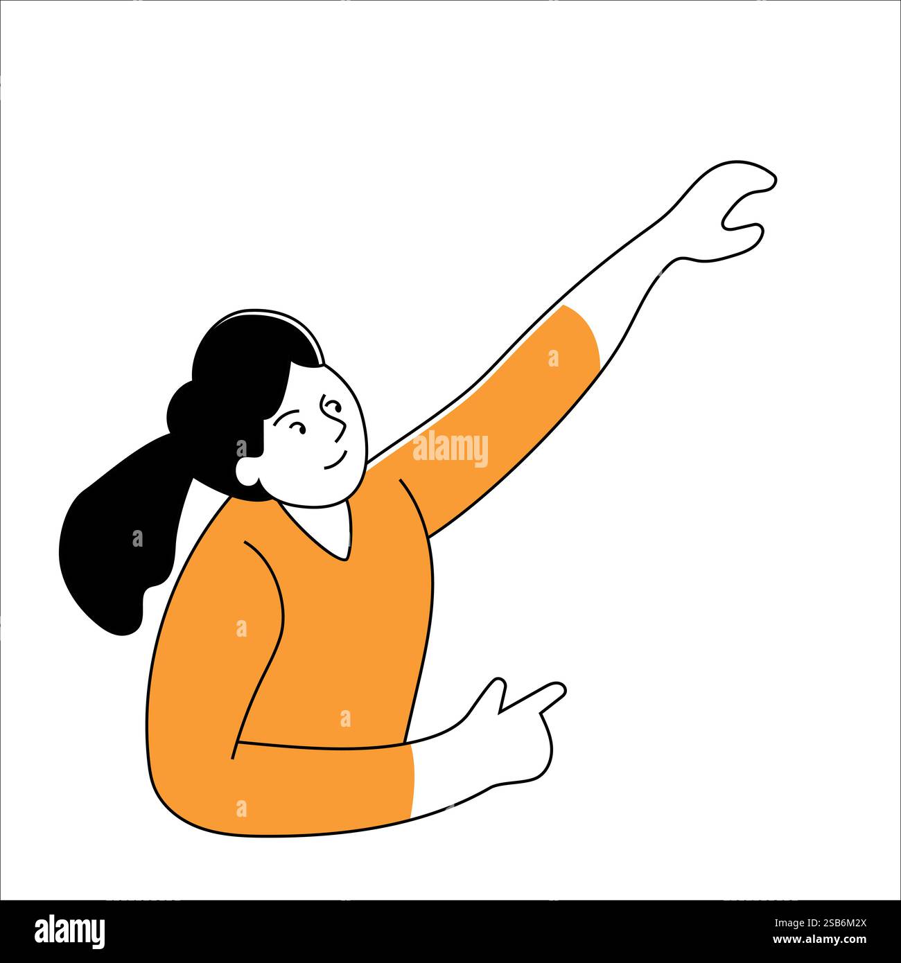 Una donna è seduta a terra, estendendo il braccio davanti a lei. Appare contemplativa o concentrata mentre si impegna in questa azione. Illustrazione Vettoriale