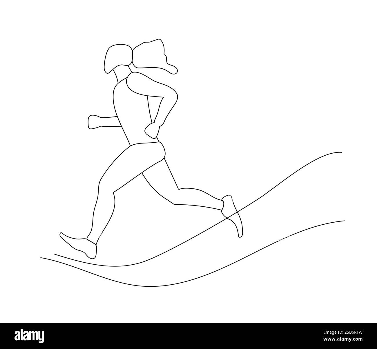 Una figura dinamica è raffigurata correre lungo una linea curva, enfatizzando il movimento e l'energia attraverso uno stile artistico minimalista, che mette in mostra l'atleticità Illustrazione Vettoriale