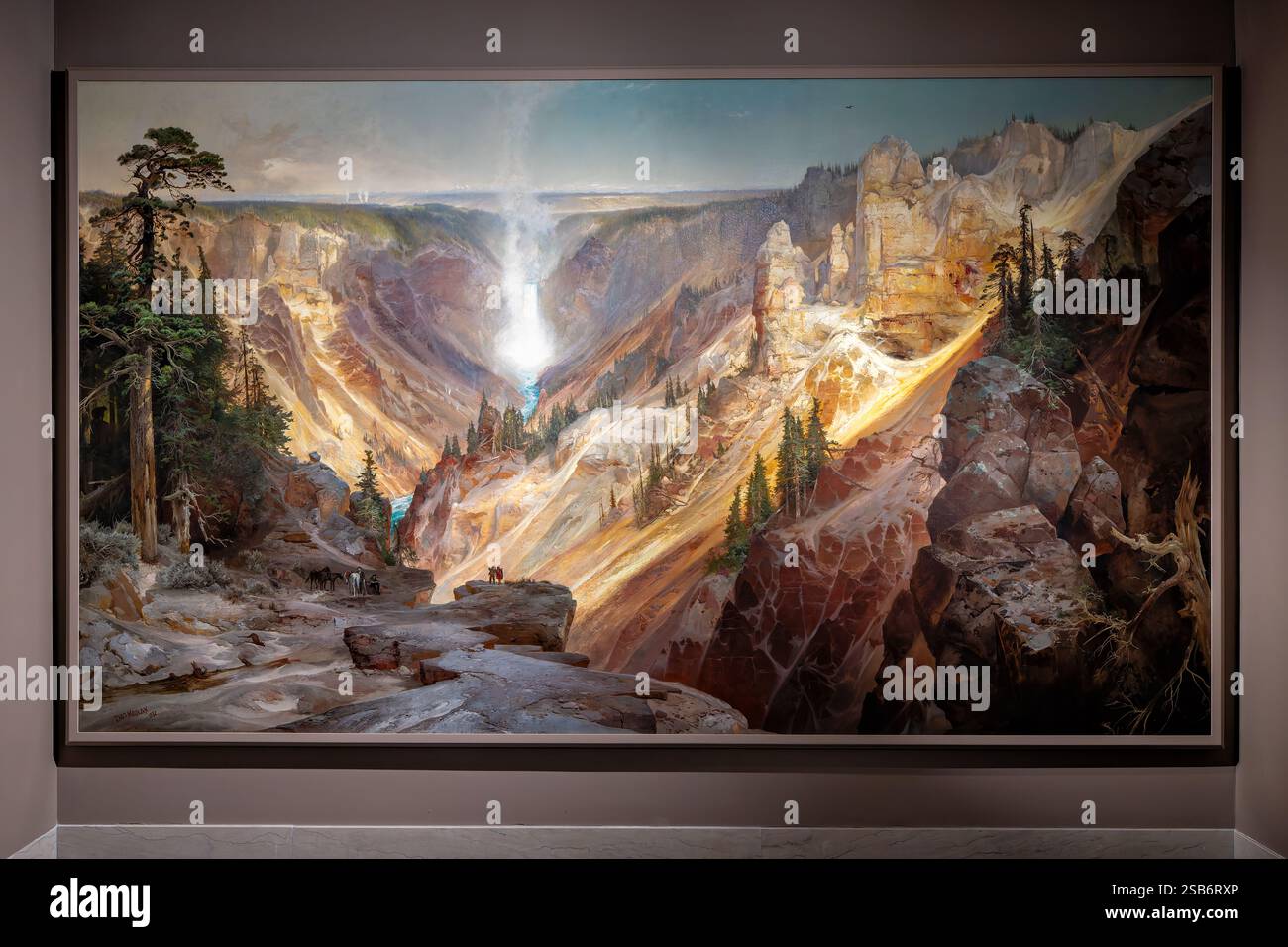 WASHINGTON DC - il capolavoro di Thomas Moran, il Grand Canyon of the Yellowstone (1872), si trova nel Department of Interior Museum. Questo monumentale dipinto ad olio, acquistato dal Congresso per $ 10.000 nel 1872, ha contribuito a convincere i legislatori a stabilire Yellowstone come il primo parco nazionale del mondo. Il lavoro fu trasferito dal Campidoglio degli Stati Uniti al Dipartimento degli interni nel 1950 sotto l'amministrazione del presidente Truman. Foto Stock