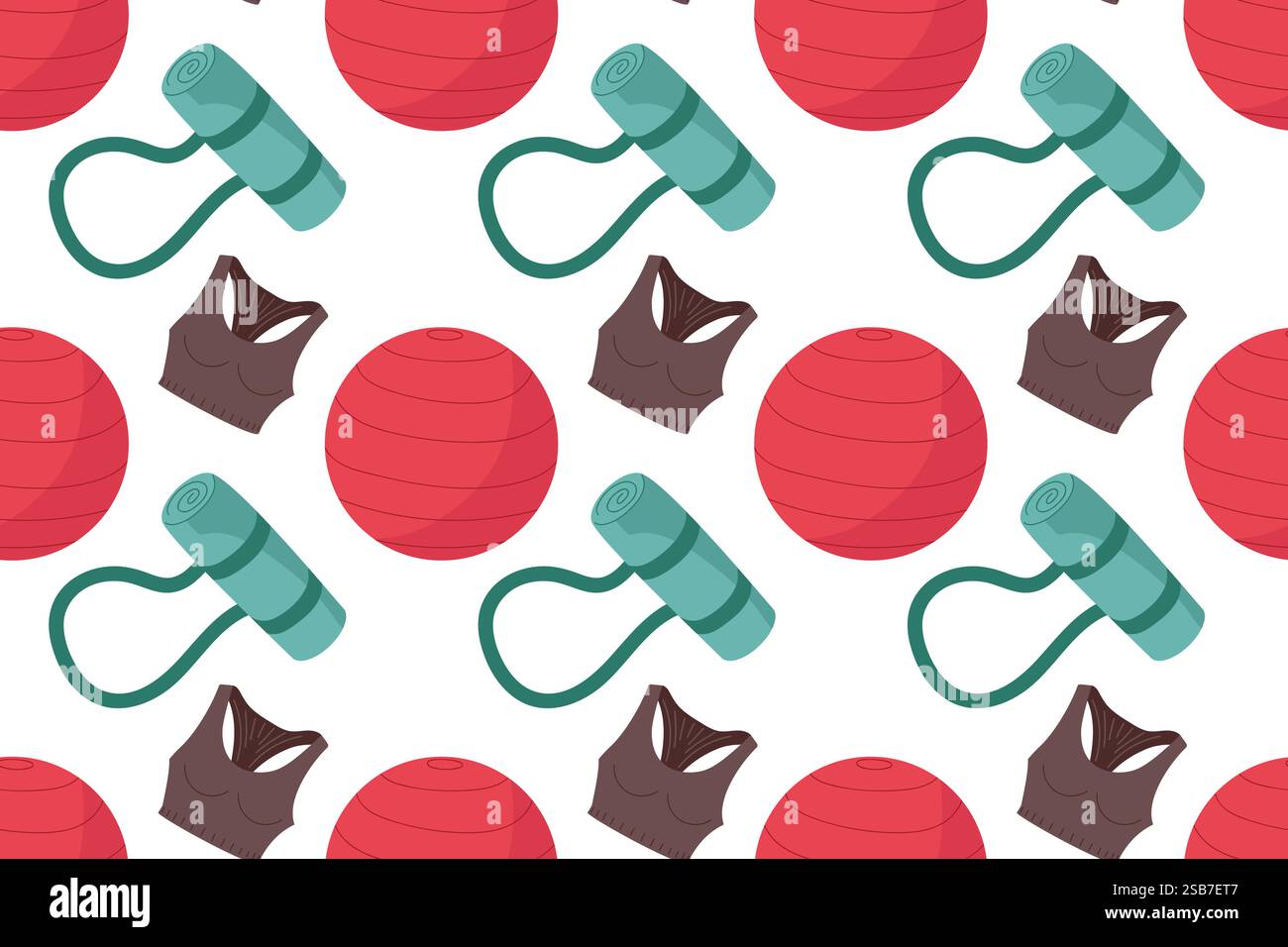 Vivace motivo di outfit per l'allenamento con palle, tappetini per lo yoga e top fitness Illustrazione Vettoriale