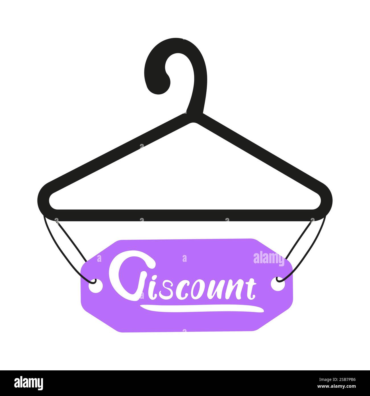 Cartellino sconto appeso su un appendiabiti su un semplice sfondo bianco Illustrazione Vettoriale