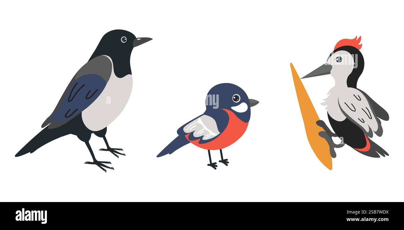 Uccelli colorati arroccati insieme in un'illustrazione giocosa che mostra la fauna selvatica Illustrazione Vettoriale