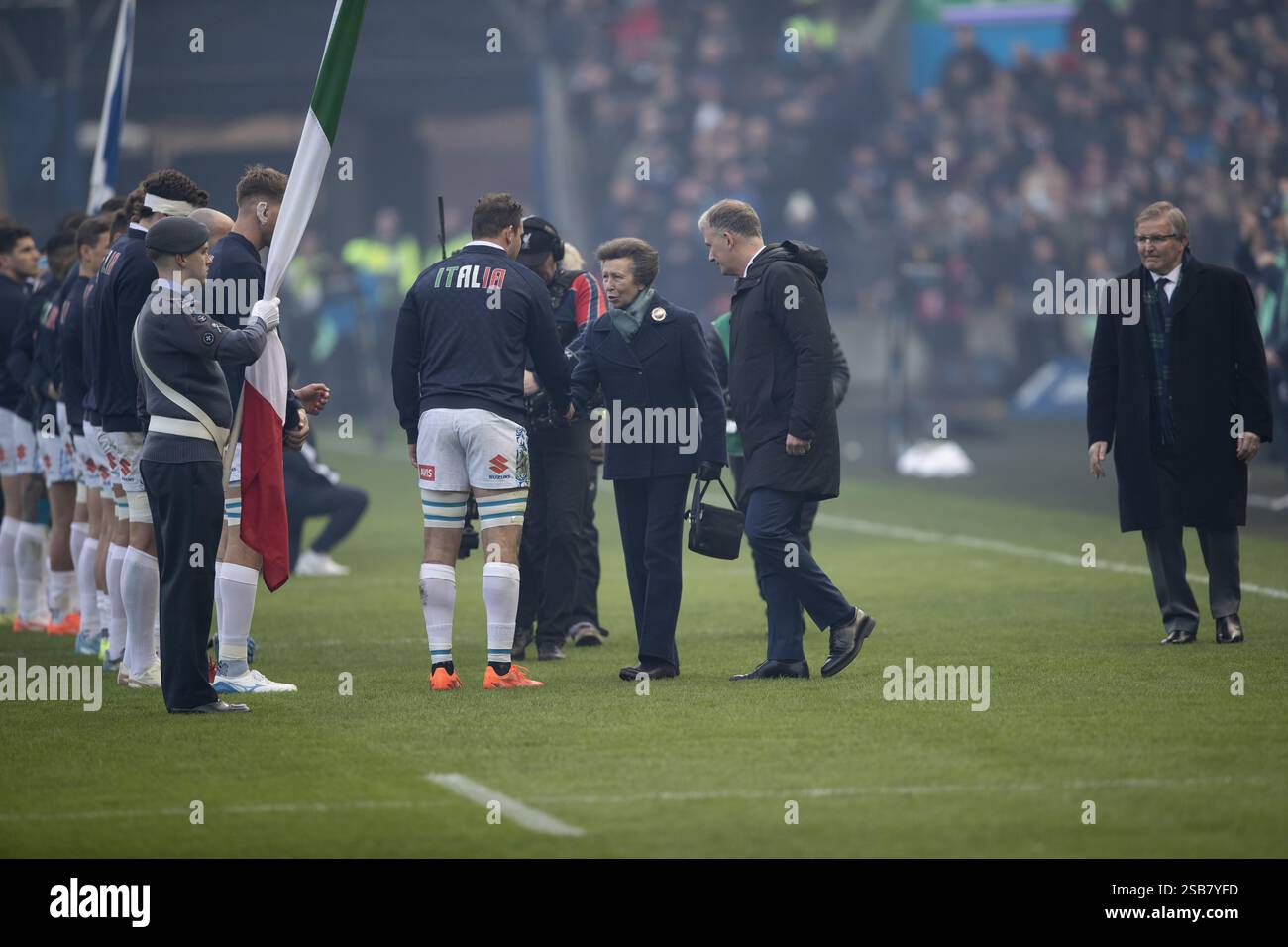 Edimburgo, Scozia, Regno Unito, 1 febbraio 2025 - la Principessa reale incontra la squadra italiana in vista della partita Scozia contro Italia 6 Nations a Murrayfield. Scozia contro Italia a Murrayfield, Edimburgo.- crediti: Thomas Gorman/Alamy Live News crediti: Thomas Gorman/Alamy Live News Foto Stock