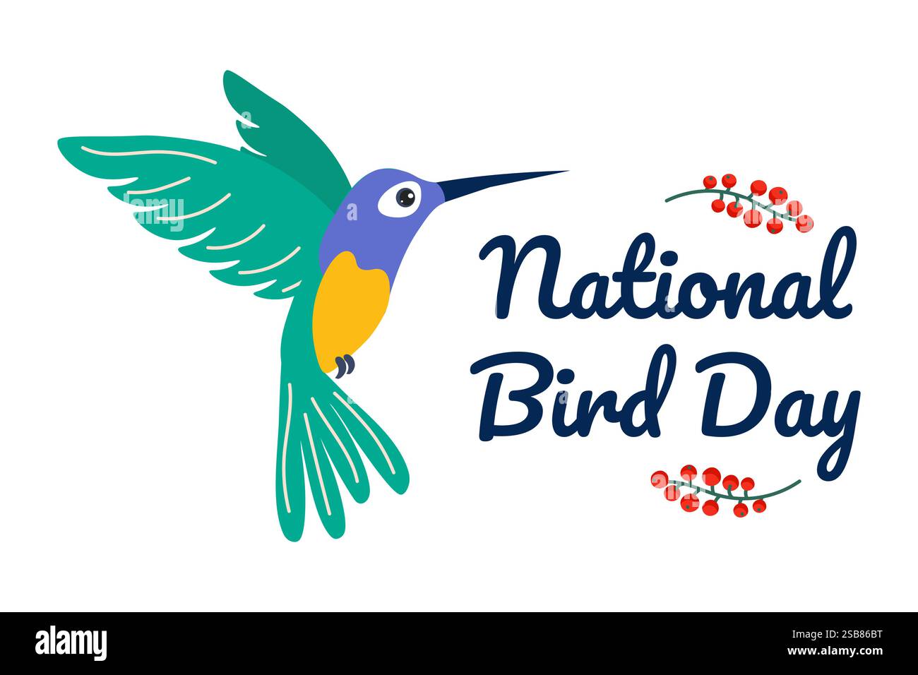 Festeggia la giornata nazionale degli uccelli con i variopinti colibrì e la vivace natura Illustrazione Vettoriale