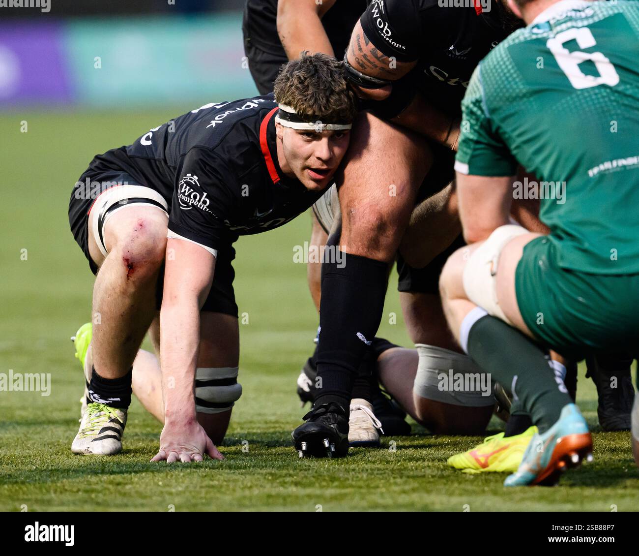 LONDRA, REGNO UNITO. 01 febbraio 25. Max Eke dei Saraceni in azione durante la Premiership Rugby Cup Saracens Men vs Ealing Trailfinders allo Stonex Stadium sabato 1 febbraio 2025. LONDRA, INGHILTERRA. Crediti: Taka G Wu/Alamy Live News Foto Stock