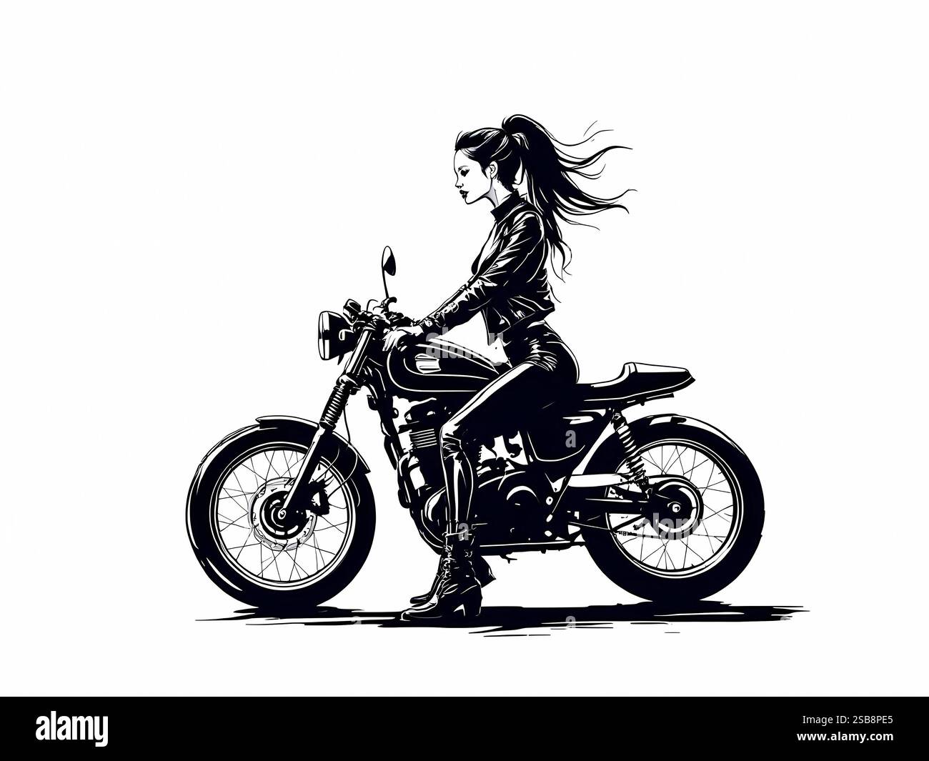 Elegante donna in sella a un'illustrazione di motociclette d'epoca Foto Stock