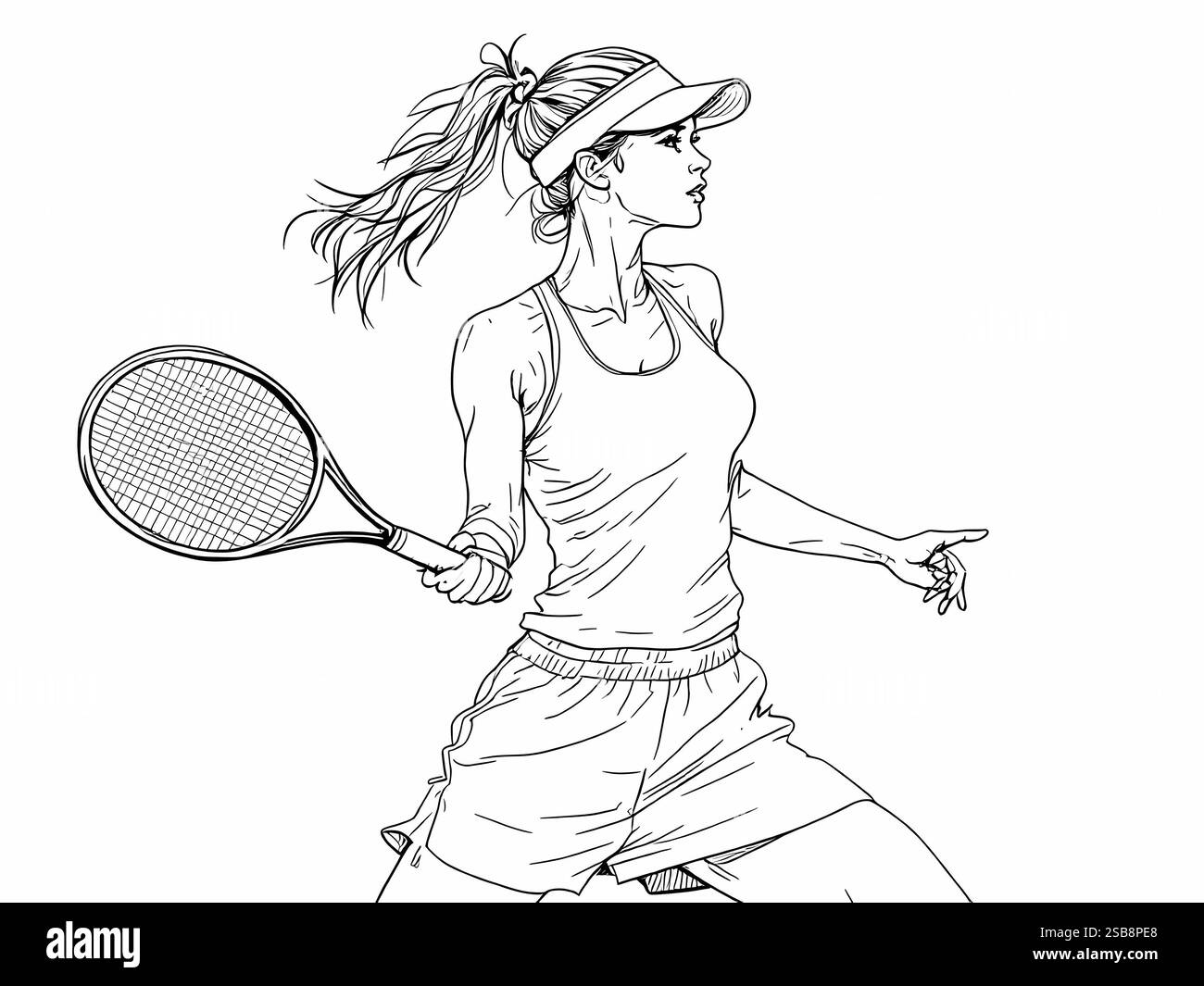Illustrazione artistica del tennista in Action Line Foto Stock