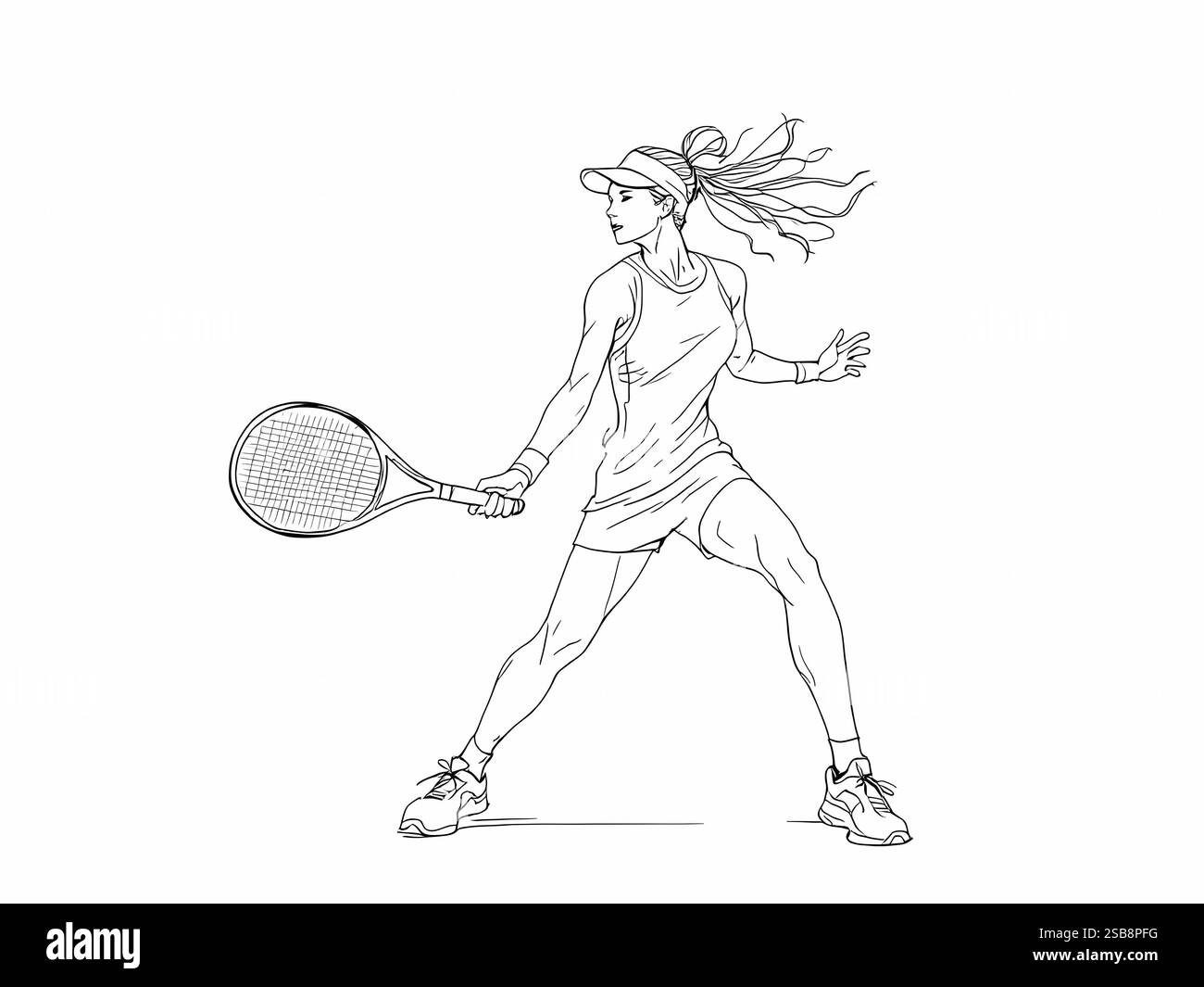 Line Art of Female Tennis Player in azione Foto Stock