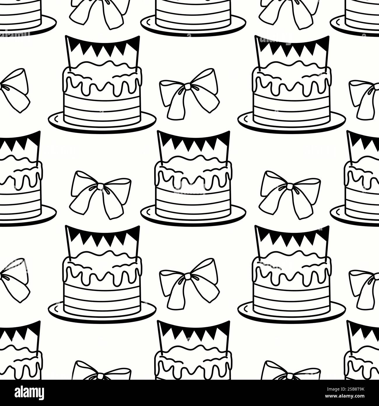Motivo di torte e fiocchi pensato per le occasioni festive e le celebrazioni Illustrazione Vettoriale