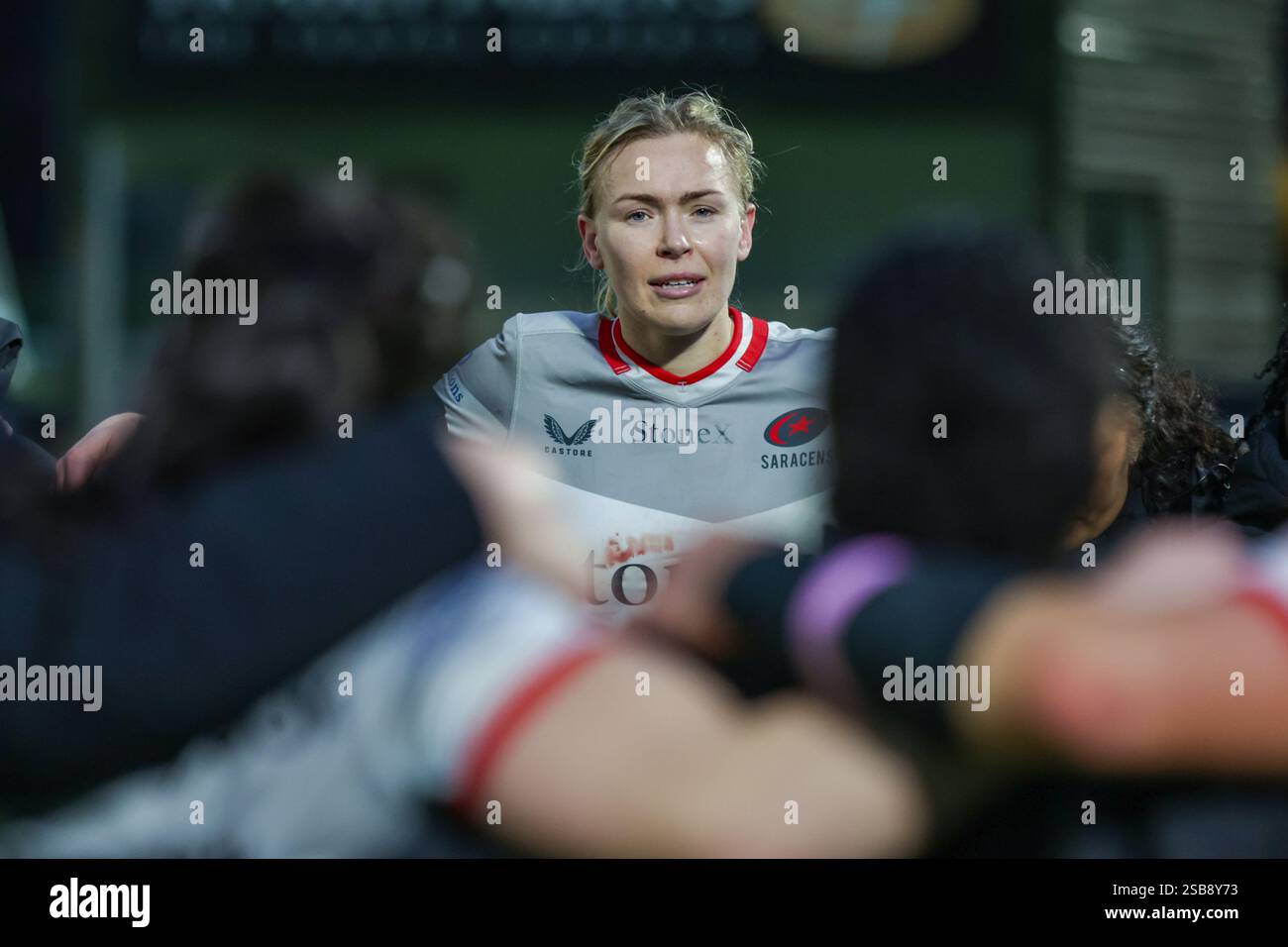 Londra, Regno Unito. 1 febbraio 2025. Rosie Galligan (Saracens) dopo la partita Trailfinders Women vs Saracens Women al Vallis Way Stadium per la 16a giornata della Premiership Women's Rugby 2024/25. UK © ️ crediti: Elsie Kibue/Alamy Live News Foto Stock