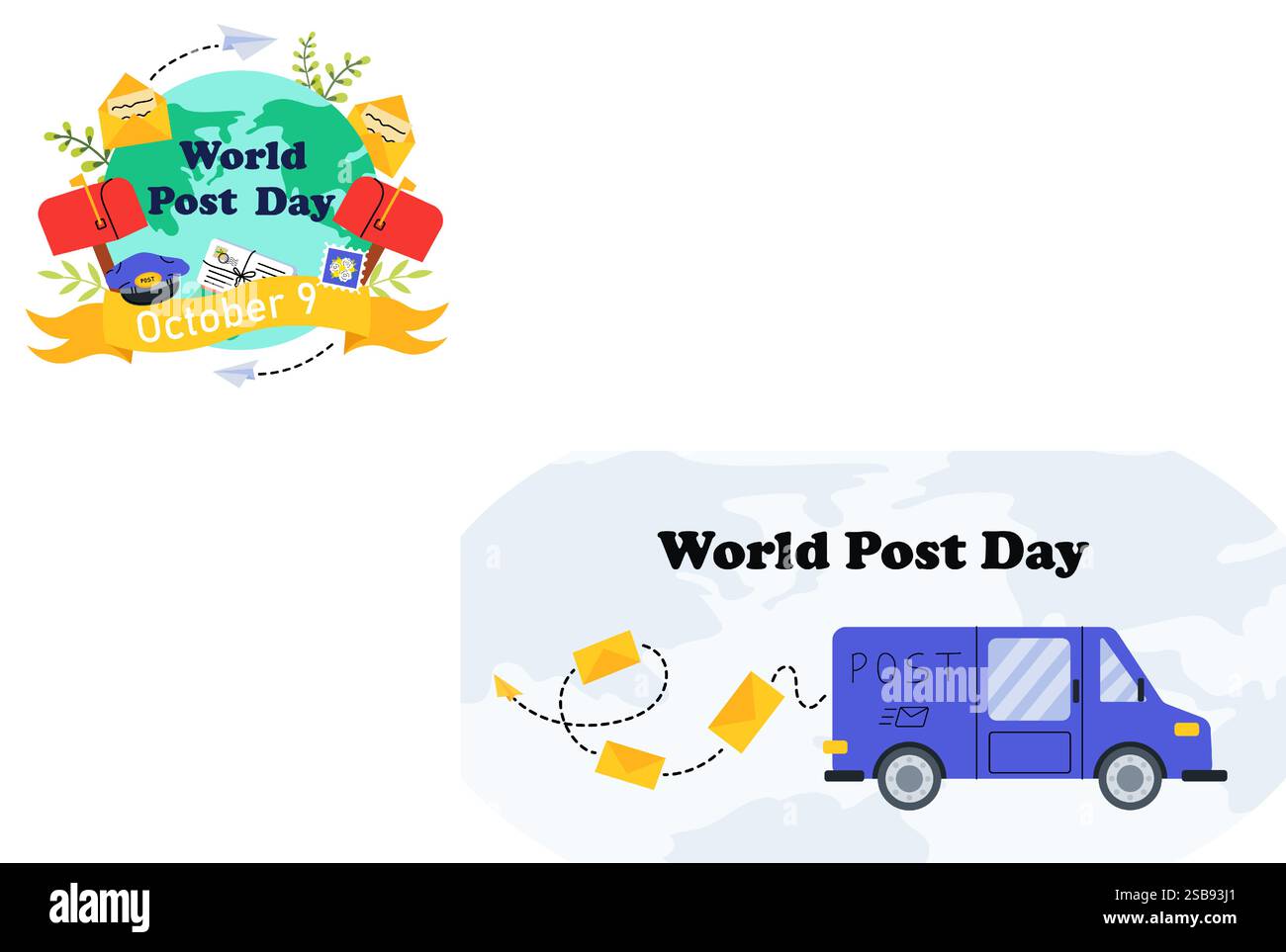 Celebrazione della giornata mondiale delle poste con collegamenti globali e tradizioni postali il 9 ottobre Illustrazione Vettoriale