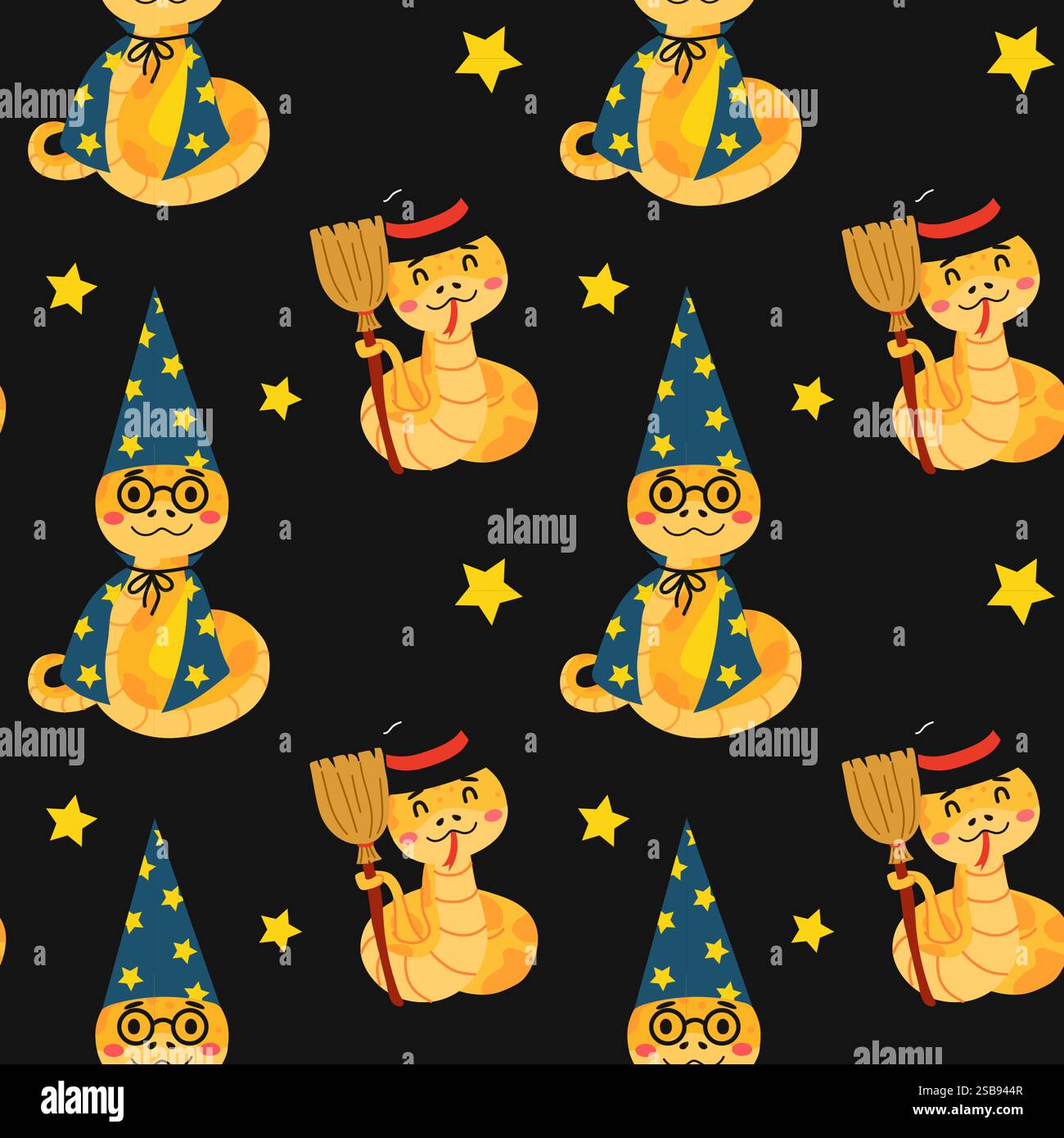 Un motivo senza cuciture con graziosi serpenti dei cartoni animati Illustrazione Vettoriale