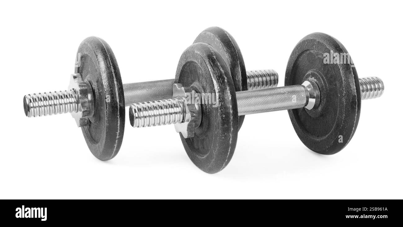 Due campane isolate su bianco. Attrezzature sportive Foto Stock
