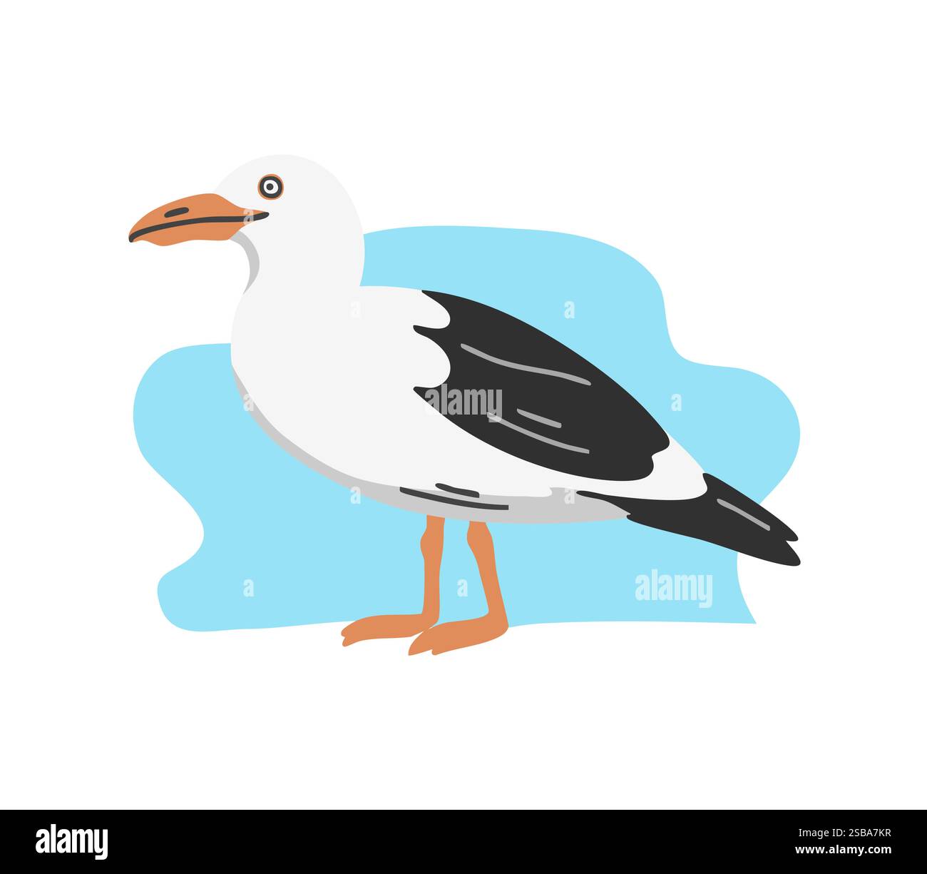 Gabbiano di uccelli marini. Volo piumato. Animali, natura e ornitologia. Illustrazione vettoriale cartoni animati isolata su sfondo bianco Illustrazione Vettoriale