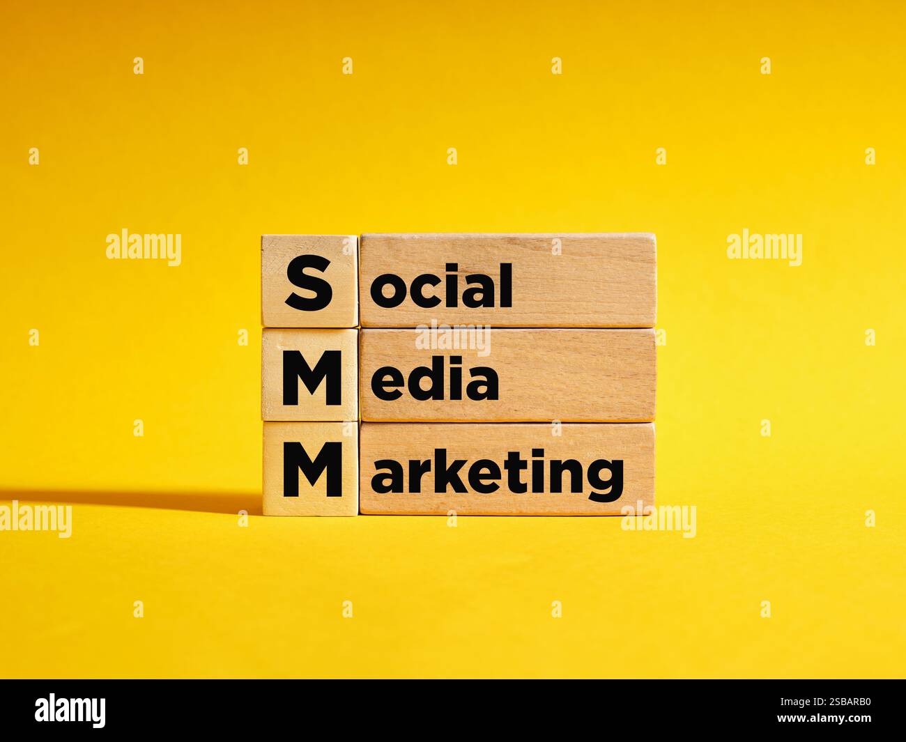 Cubi di legno con l'acronimo SMM social media marketing. Business, tecnologia e Internet. Foto Stock