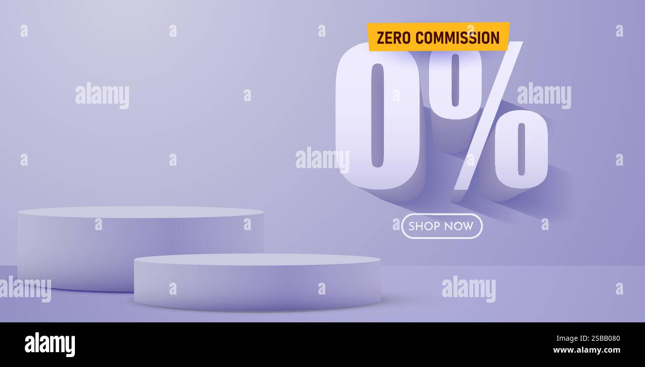 Nessuna commissione. Sconto sulla composizione creativa. Presentazione del prodotto, mock-up, podio. Banner e poster di vendita. Illustrazione vettoriale. Illustrazione Vettoriale
