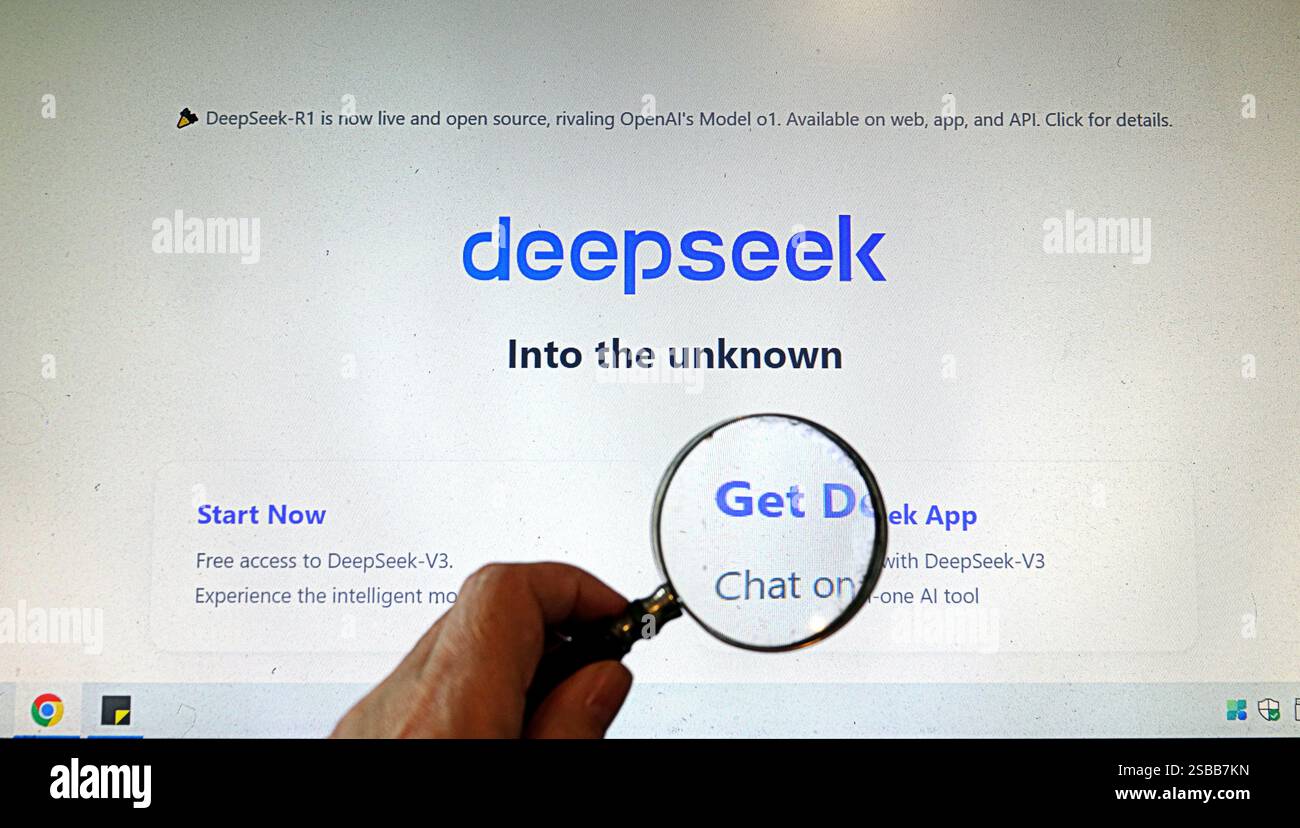 Glasgow, Scozia, Regno Unito. 2 febbraio 2025. Il chatgpt cinese di Deepseek è così popolare che le persone non possono partecipare poiché i server sono sopraffatti. Credit Gerard Ferry/Alamy Live News Foto Stock