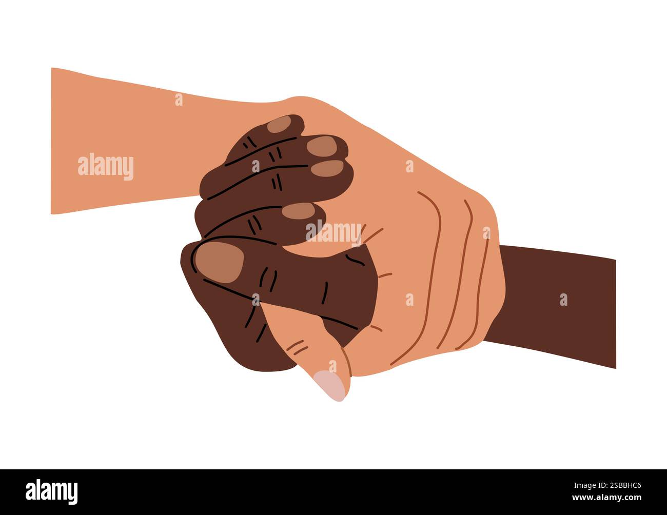 Due mani legate insieme, una nera, una bianca Illustrazione Vettoriale