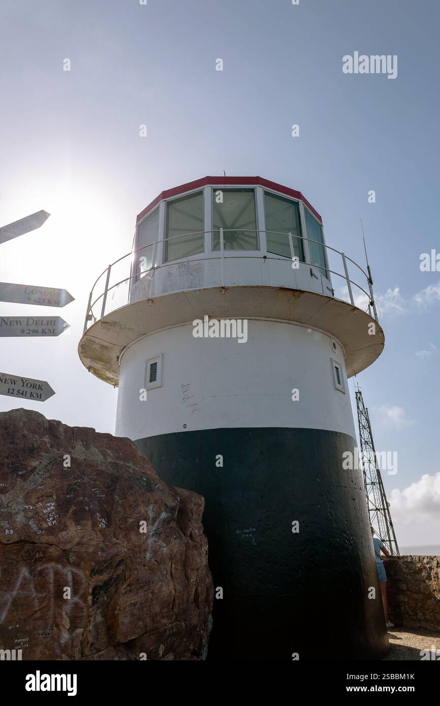 Primo piano sul faro di Cape of Good Hope, città del Capo, Sud Africa. Foto Stock
