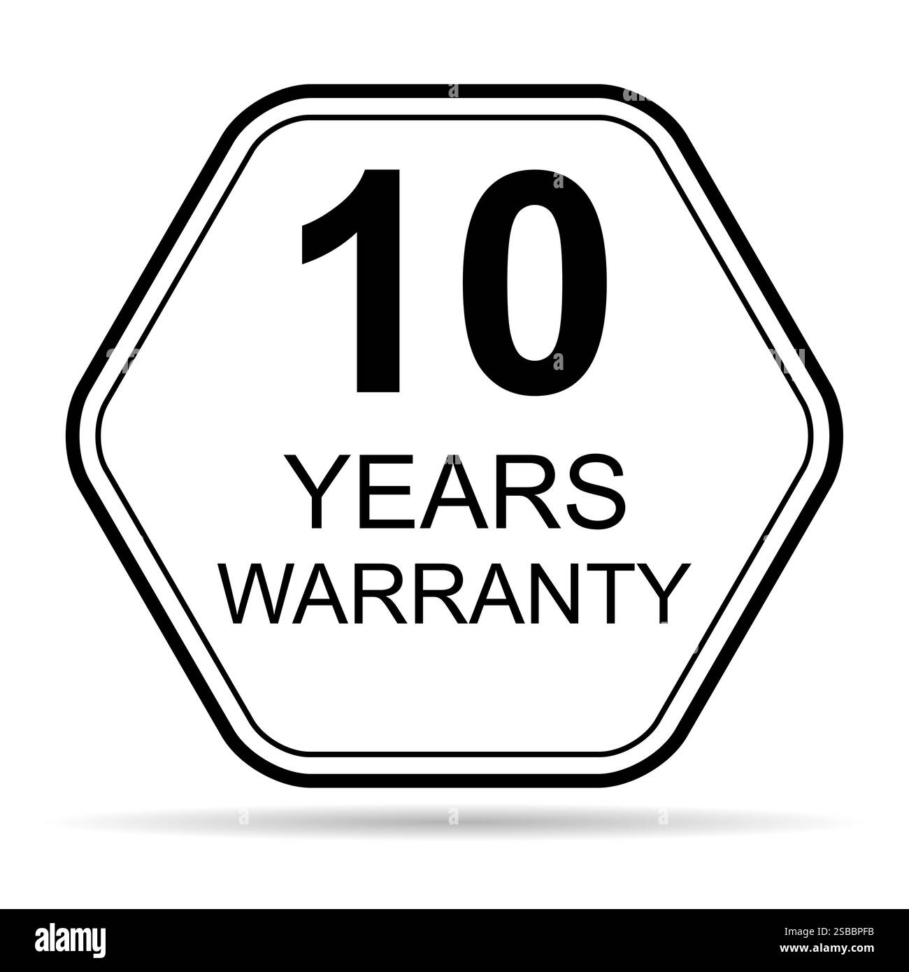 Icona ombra di garanzia di dieci anni, sigillo badge certificato di garanzia cartello cliente, timbro immagine vettoriale . Illustrazione Vettoriale