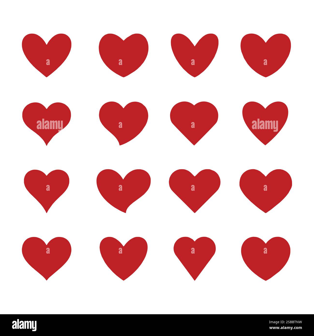 Set di cuori di colore rosso, icone di cuore rosse impostate vettoriali Illustrazione Vettoriale