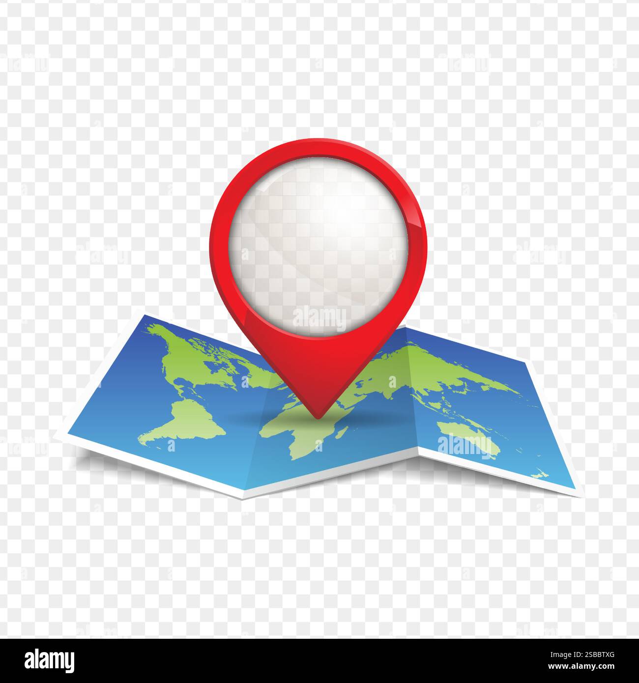 Mappa con pin. Indicatore di direzione rosso sulla mappa della città piegata, icona 3d dell'adesivo di ricerca posizione vettoriale della posizione del viaggio e della navigazione gps Illustrazione Vettoriale