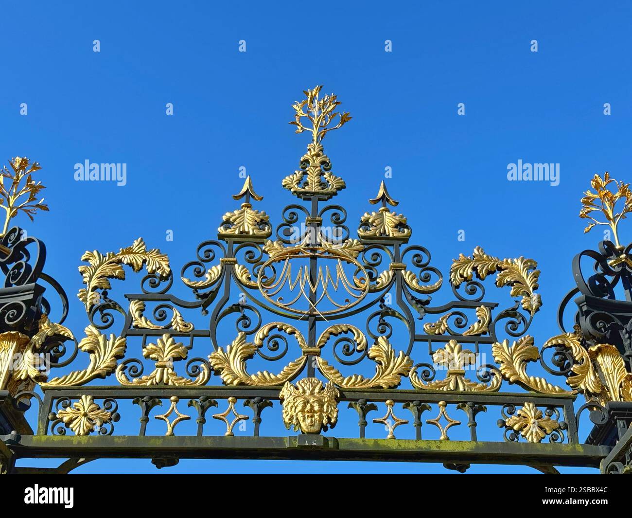 Porta dorata ornata sul fronte nord-ovest, Tredegar House, Galles del Sud. - Immagine stock catturata con smartphone
