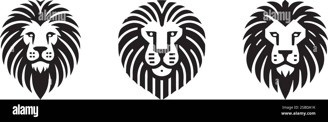 3 serie di icone Lion Head Illustration EPS Vector Design for Logo Illustrazione Vettoriale